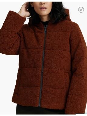 NVLT Berber Faux Shearling Fleece Hooded Jacket XS Walnut